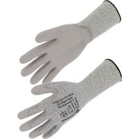 Lot 10 Paires Gants Anti-Coupure Niveau 5 EN388 - Tricote PEHD Sans Couture Enduction PU - Renfort Pouce/Index - Taille 10