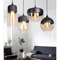 4er Pendelleuchte, Moderne Runden Form Hängelampe mit Glas-Lampenschirm, Kronleuchter E27 für Küche Wohnzimmer Schlafzimmer Korridor (Schwarz + Braun)