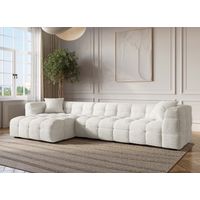 Deco In Paris – Canapé d'angle fixe 3 places effet peau de mouton blanc écru – Largeur 320 cm – Longueur 170 cm – Dossier moelleux
