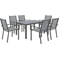 Conjunto de Mesa y Sillas Jardín con Sillas Apilables y Marco de Acero para Terraza Patio Gris Claro