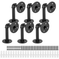 6 x Industrial Vintage Industrial Pipe Wall Bracket with Flanges 15 x 10 x 8.5 cm for Bookcase, DIY Furniture, Hanging, Floating Wall Shelf, Black
