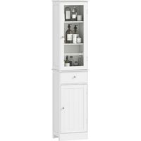 Bathroom Storage Cabinet with 3-tier Shelf Drawer Door, Floor Cabinet Free Standing Tall Slim Side Organizer Shelves, White