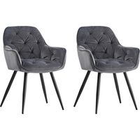 JYMTOM Set di 2 sedie da pranzo in velluto con braccioli, schienale, gambe in metallo - grigio