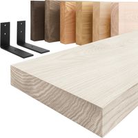 LAMO Manufaktur Étagère murale avec supports en L noirs Etagere 50 cm largeur pour salle de bain, couloir, cuisine style industriel Couleur: blanc, Bord: droit Qualité artisanale, bois massif