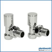 Modern Angled Heated Towel Rail Radiator Valves Pair 15mm Chrome Round Manual