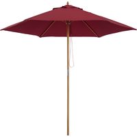 Parasol de jardin rond, en bois et polyester avec ouverture pour cordon, 2,5 x 2,3 m, Bordeaux
