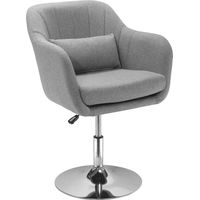 Fauteuil pivotant réglable en hauteur polyester aspect lin structure métallique gris 60 x 60 x 79-91 cm