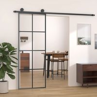 Porta Scorrevole,Porta a scorrimento,Porta singola Nera 76x205 cm in Vetro ESG e Alluminio XZZ272365 BonneVie