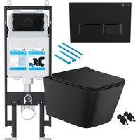 Matt Black Rimless Square Wall Hung Toilet with 1.14m Concealed Cistern Frame Set
