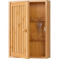 Relaxdays Key Cabinet, Bamboo, 8 Hooks, Design A, H x W x D: 27 x 19.5 x 6 cm, Hallway, Wall-mounted, Natural