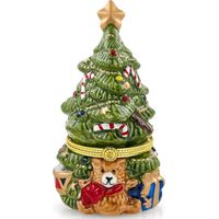 Bougeoir en céramique pour sapin de Noël, boîte à bijoux ours peinte à la main, organiseur à bijoux à charnière, décorations de Noël pour la maison et cadeaux, Vert