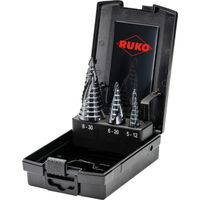 RUKO ULTIMATECUT Stufenbohrer-Satz HSS RUnaTEC mit FLOWSTEP® Spitze in Kunststoffkassette 3 teilig - 101626PRO