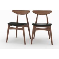 Lot de 2 chaises en cuir synthétique noir et bois d'hévéa - JOSETTE
