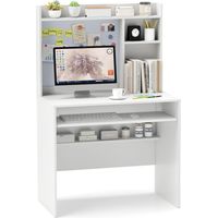 COSTWAY Scrivania per Computer Bianca, Scrivania con Lavagna Magnetica, Ripiani Regolabili e Vassoio per Tastiera, Scrivania Salvasapzio per Ufficio e Casa, 89 x 50 x 138 cm