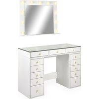 Coiffeuse Avec 13 Tiroirs & Miroir "Beauté" 120cm Blanc