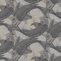 Vinyl Wallpaper Grey Beige Koi Fish Pond Metallic Japanese Textured
