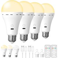 Lot de 4 ampoules LED rechargeables USB E27 — 3W, 3 couleurs, télécommande, intensité réglable — pour le camping et les pannes de courant
