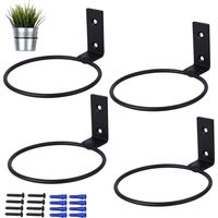 4 x Metal Flower Pot Wall Brackets with Screw Flower Pot Holder Ring for Flower Pots for Terrace, Balcony and Garden (Black)