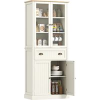 Alacena de Cocina Aparador Alto de Comedor de Vitrina Cajón et Armario de Puertas 76x40x182,5 cm Crema