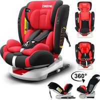 Siège Auto Pivotant 360° ISOFIX LATCH - 40-150 cm de 0 à 12 ans - Groupe 0+/1/2/3 (0-36kg) - Têtière réglable, Inclinable - Rouge
