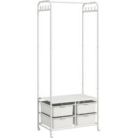 Perchero Zapatero con Ruedas para Recibidor con 8 Ganchos 4 Cestas para Zapatos y Marco de Acero 63x37x153 cm Blanco
