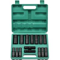 1/2Inch Drive Hex Impact Socket Set 20-Piece Deep Socket Metric Sizes 8-32mm CR-V Material with Stor-15pcs 8-22mm-Black