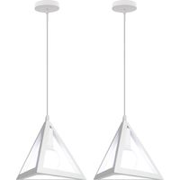 2 Pack Lustre Suspension Vintage Rétro E27 Cage Triangulaire en Métal Blanc Plafonnier Luminaire Couloir Escalier Salon