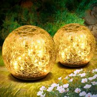 Lot de 2 Boule de Verre Craquelé Solaire, Décorations Boules Lumineuses LED Étanche, Verre Craquelé LED, Décorations Boules Lumineuses pour Extérieur Pelouse Jardin (Couleurs chaudes, 12cm)