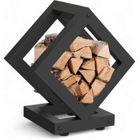 Dandibo – Porte-bûches intérieur 96606 – Métal noir cube 50x30x55 cm – Rangement bois de chauffage avec pieds réglables – Design moderne
