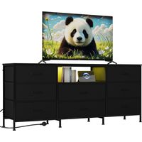 8-Schubladen-TV-Bank 160cm mit LED-Leuchten, Stahlrahmen, Schwarz für Wohn-/Schlafzimmer