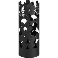 Baroni Home Portaombrelli Design Moderno Porta Ombrelli in Metallo Flowers con 2 Gancini e Vaschetta Scolapioggia Rimovibile 19X19X49 cm (Nero)