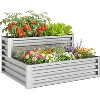 Jardinera Exterior de Acero Galvanizado con Diseño de Escalera Base Abierta para Cultivos Plantas 120x101x58 cm Plata