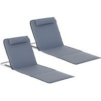 Set 2 Sdraio da Spiaggia con Schienale Regolabile su 5 Livelli, Poggiatesta e Borsa da Viaggio, Lettini Spiaggia Pieghevoli in Acciaio e PE, 134x48x33-43 cm, Grigio