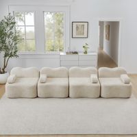 Canapé modulaire 4 places, velours, canapé droit sans structure en mousse haute densité 32D, coussin accoudoir mobile, pour salon et appartement - Beige