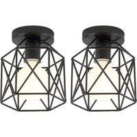 Vintage Ceiling Light Black Square Cage Pendant Lampshade Flush Mount Ceiling Lamp 2-pack