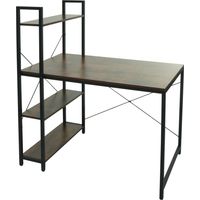 Scrivania pc laptop tavolino ripiani regolabili HHG-669 120x100x60cm ferro MDF legno scuro