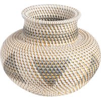Beliani – Vase décoratif en rotin 22 cm – Fait main – Couleurs blanc et gris – Style boho – Pour décoration intérieure moderne