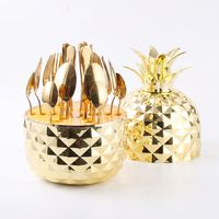 Ananas Styling de boîte de Deluxe Set de vaisselle en acier inoxydable Creative fruit fourchette couteau cuillère 24pcs SET - or