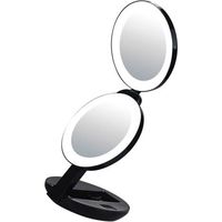 FENOPLASTICASpecchio da trucco portatile pieghevole a tre pannelli, specchio di bellezza bifacciale, piccolo specchio LED con luce di riempimento (nero, diametro 11,43 x 2,9 cm)