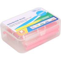 Boîte de 60 brossettes interdentaires orthodontiques roses pour le nettoyage des dents.