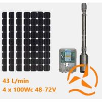 Kit solaire complet pompage 180 mètres 48-72 Volts 400-500 Watts avec 4 panneaux 100w