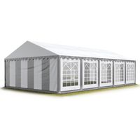 Tendone per feste 4x10 m PVC grigio-bianco 100% impermeabile Gazebo da giardino Tendone da esterno Tenda party