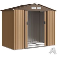 Caseta de Jardín 213x130x185 cm Cobertizo Metálico de Exterior para Almacenamiento de Herramientas Caqui