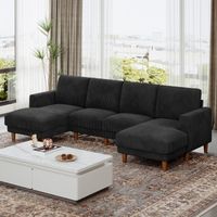 Neche – Canapé d'angle en U 4 places – Tissu velours côtelé respirant – Dimensions 269x140x86cm – Confort optimal avec accoudoirs larges – Noir