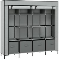 Armario Ropero de Tela Armario Portátil con 10 Compartimentos 2 Rieles Colgantes y 4 Cajones 166x42,5x169,5 cm Gris