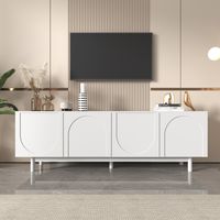 Mueble para TV de 175 cm con 4 puertas texturizadas, separadores ajustables, estilo de lujo ligero, mueble bajo para TV, ideal para salón, dormitorio u oficina - 175 x 38 x 56 cm (Blanco)