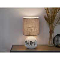 Tischleuchte ESNA Keramik-Sockel Schriftzug HOME Stoffschirm Braun, Höhe 31cm