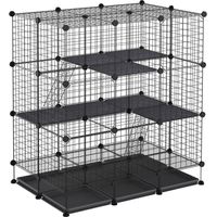 Cage parc enclos rongeurs modulable dim. L 111 x l 75 x H 119 cm 3 niveaux 4 portes fil métallique noir