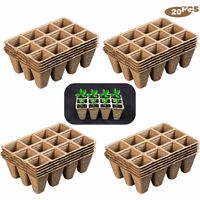 240 macetas biodegradables para plántulas, macetas cuadradas para viveros, 20 unidades de 12 rejillas para plantas, frutas y verduras