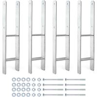 XPOtool Pfostenträger feuerverzinkt 101 x 600mm 4 Stück, H-Anker aus Carbonstahl, Pfostenanker mit Bohrlöchern M10 x 130, Pfostenschuh mit 2 Verstrebungen